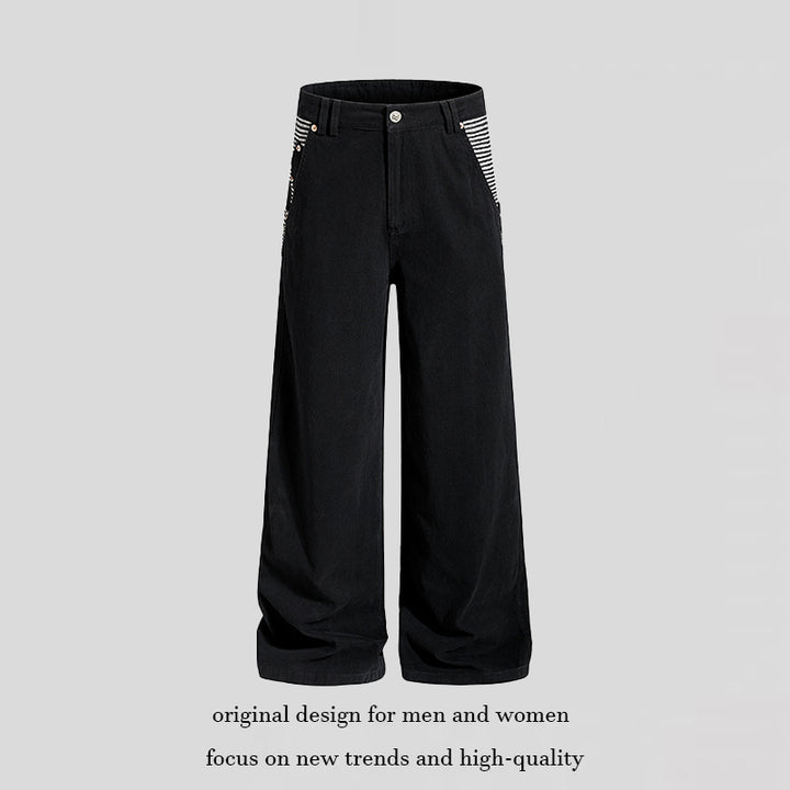 Women's Wide High-Waist Culotte Jeans in Palazzo Cut with Contrasting Pockets Mune Fashion
