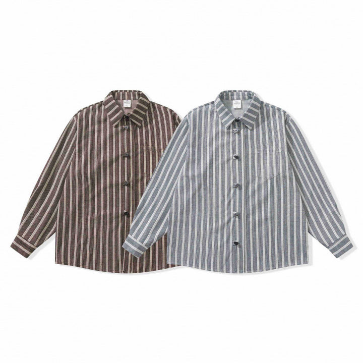 Unisex Oversized shirt jacket with vertical stripes, chest pocket, and boxy silhouette Mune Fashion