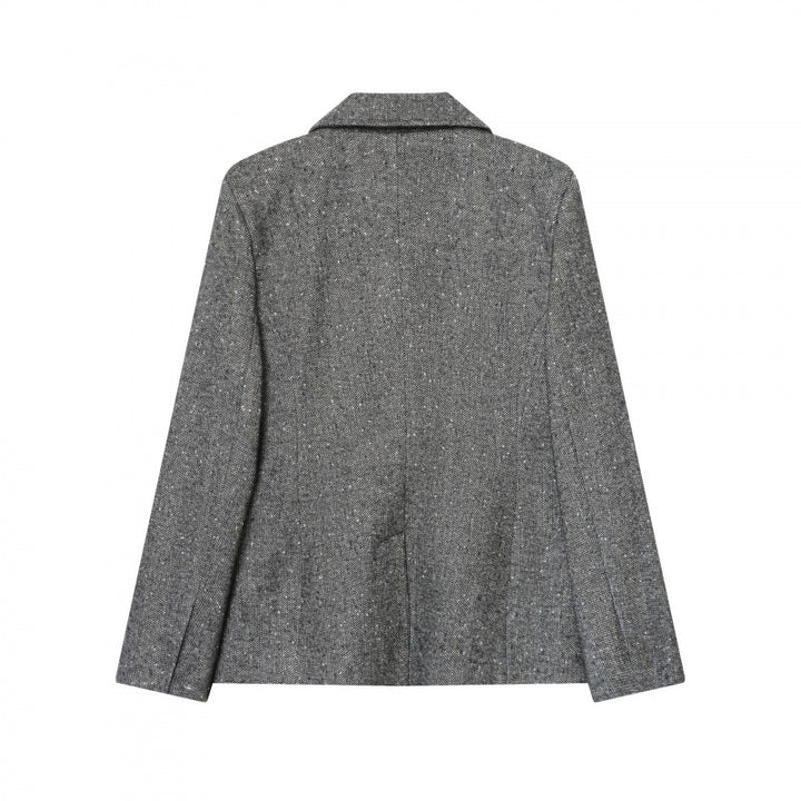 Women's Tailored Wool Blend Blazer with Notched Lapel and Patch Pockets Mune Fashion