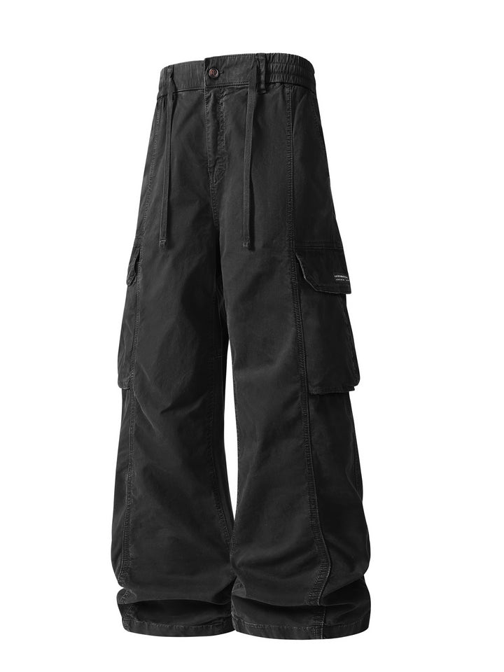 Men's Wide Utility Cargo Bermuda with Elastic Waistband and Multiple Pockets Drune