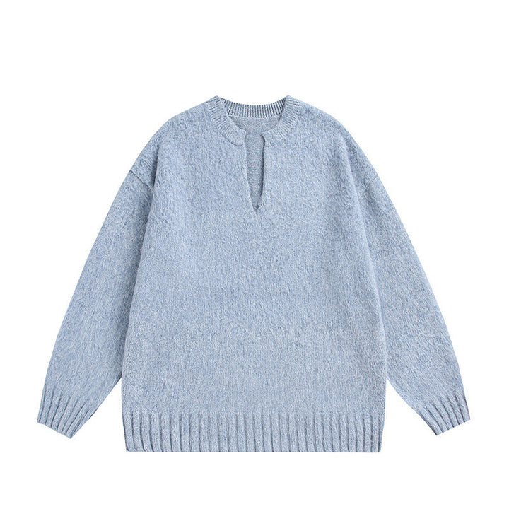 Unisex Oversize Fleece Sweater with V-Slit Collar and Boucle Look Mune Fashion