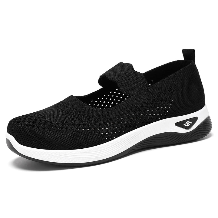 Ladies nan lightweight knitted comfort ballerina with velcro strap, breathable upper material and cushioned EVA sole Mune Fashion