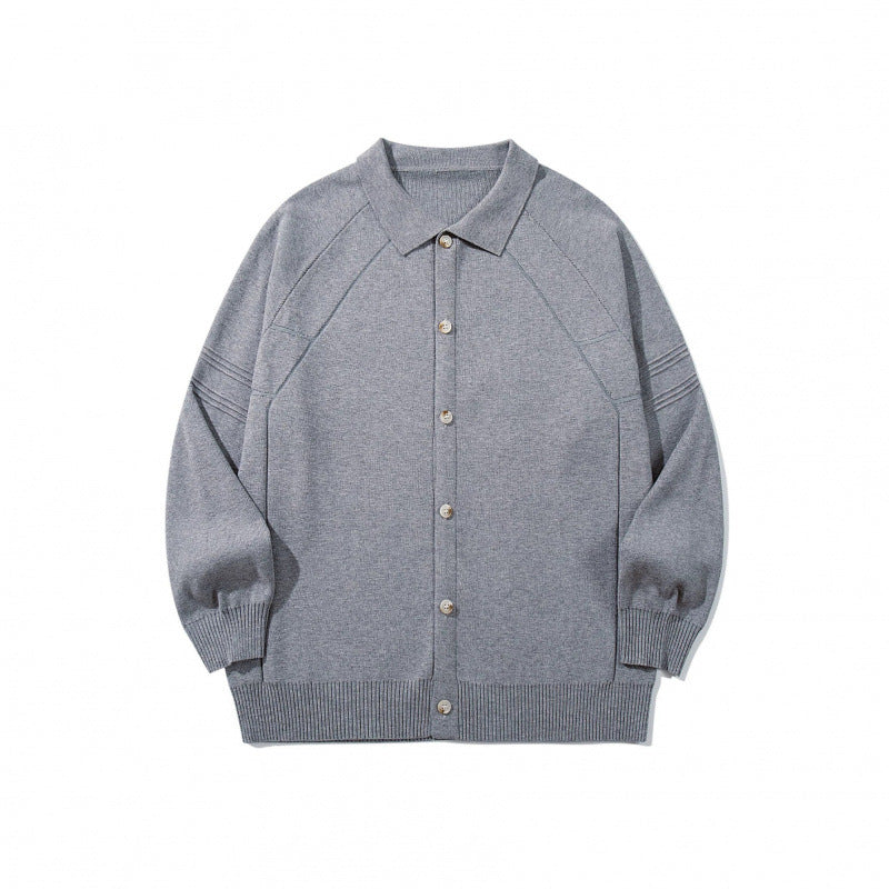Unisex Boxy Knit Cardigan with Shirt Collar, Raglan Sleeves and Ribbed Hems Mune Fashion