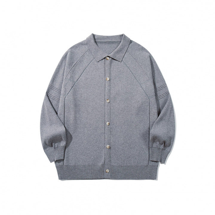 Unisex Boxy Knit Cardigan with Shirt Collar, Raglan Sleeves and Ribbed Hems Mune Fashion