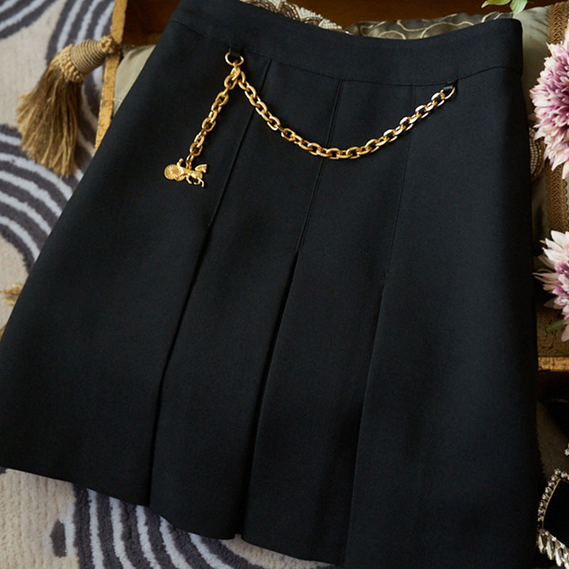 Ladies Elegant Pleated Skirt with Chain Mune Fashion