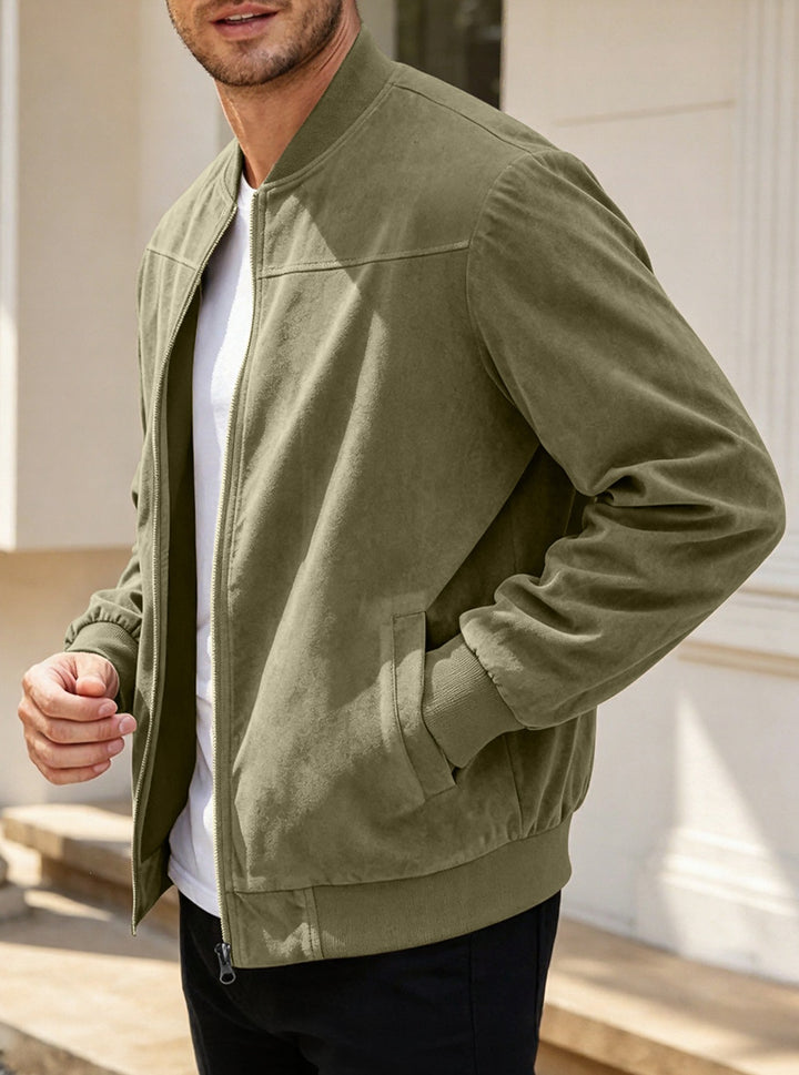 Men's Lightweight Bomber Jacket in Velour Look with Zipper and Ribbed Cuffs Mune Fashion