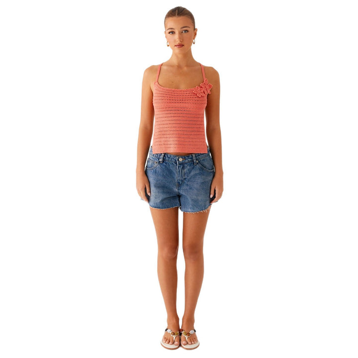 Women crochet top with floral accents Mune Fashion