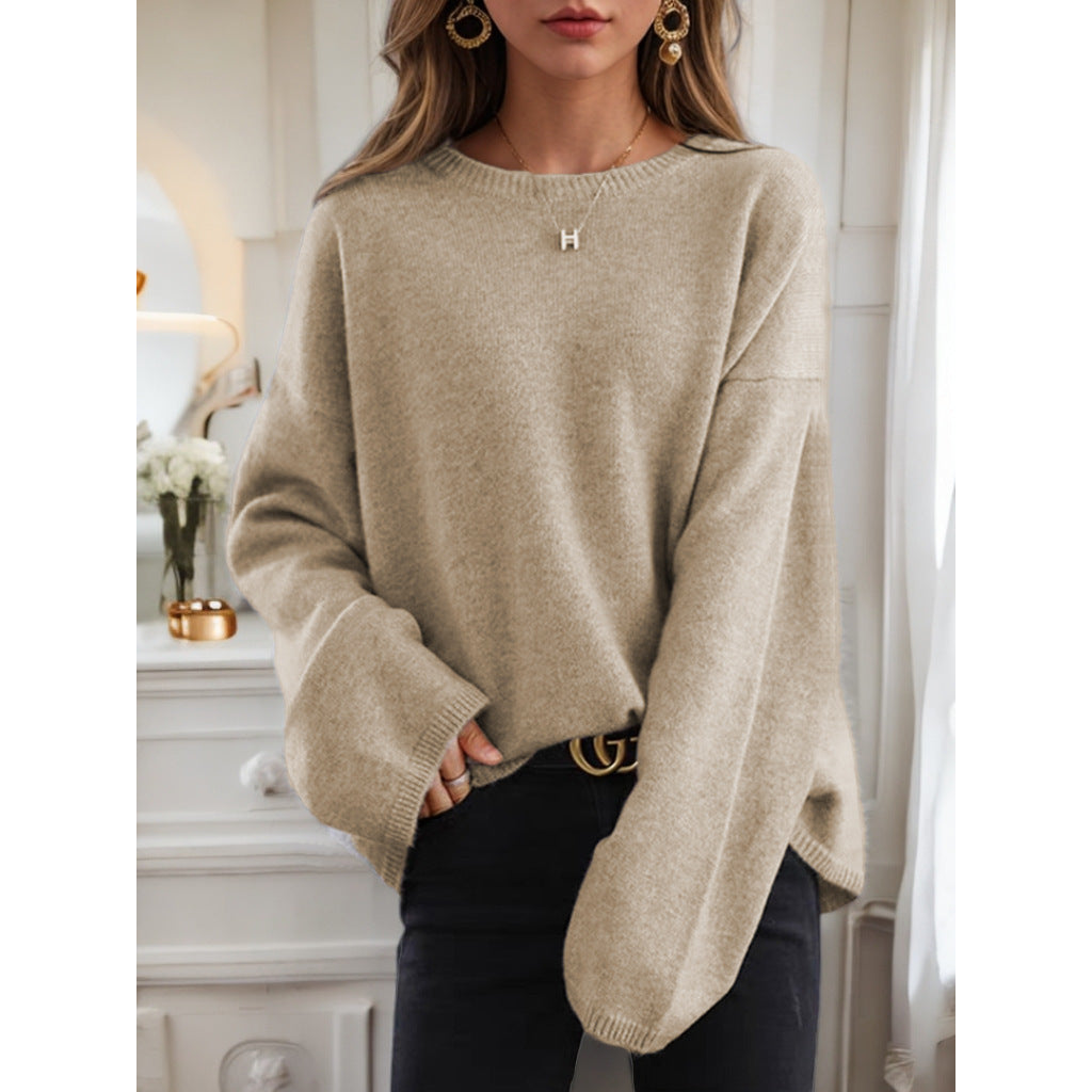 Women's casual oversized knitted pullover with round neckline and dropped shoulder Mune Fashion
