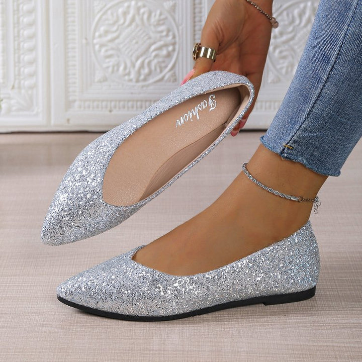 Women Glitter Ballet Flats with Pointed Toe and Flat Sole Mune Fashion