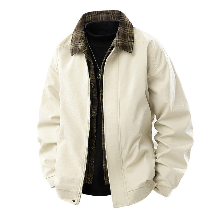 Men's Casual Overshirt Jacket with Checked Lining and Concealed Zipper Mune Fashion