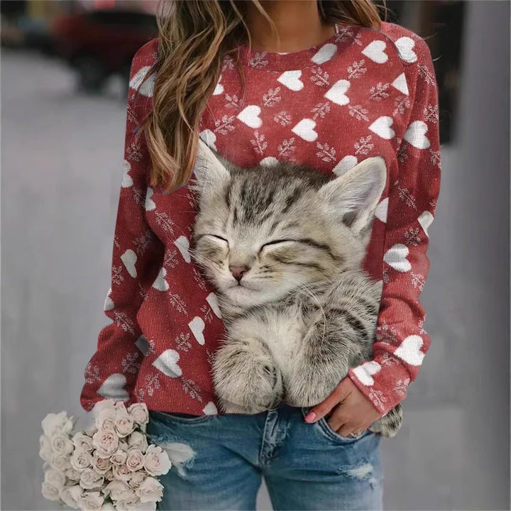 Women Cozy Oversized Fleece Pullover with Large Puppy Photo Print Mune Fashion