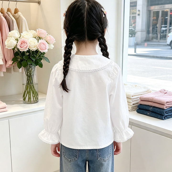 Girl's blouse with elegant lace trim and ruffle details Mune Fashion