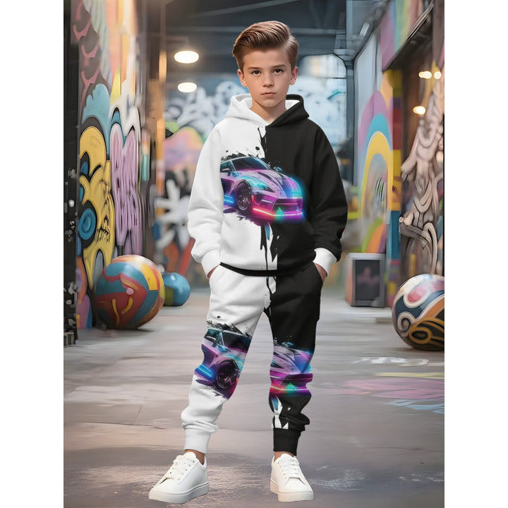 Unisex nan children's jogging suit with hoodie and detailed car print Mune Fashion