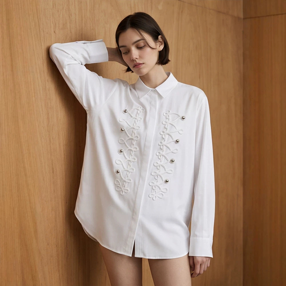 Women's Embellished Blouse with Decorative Cord Application Mune Fashion