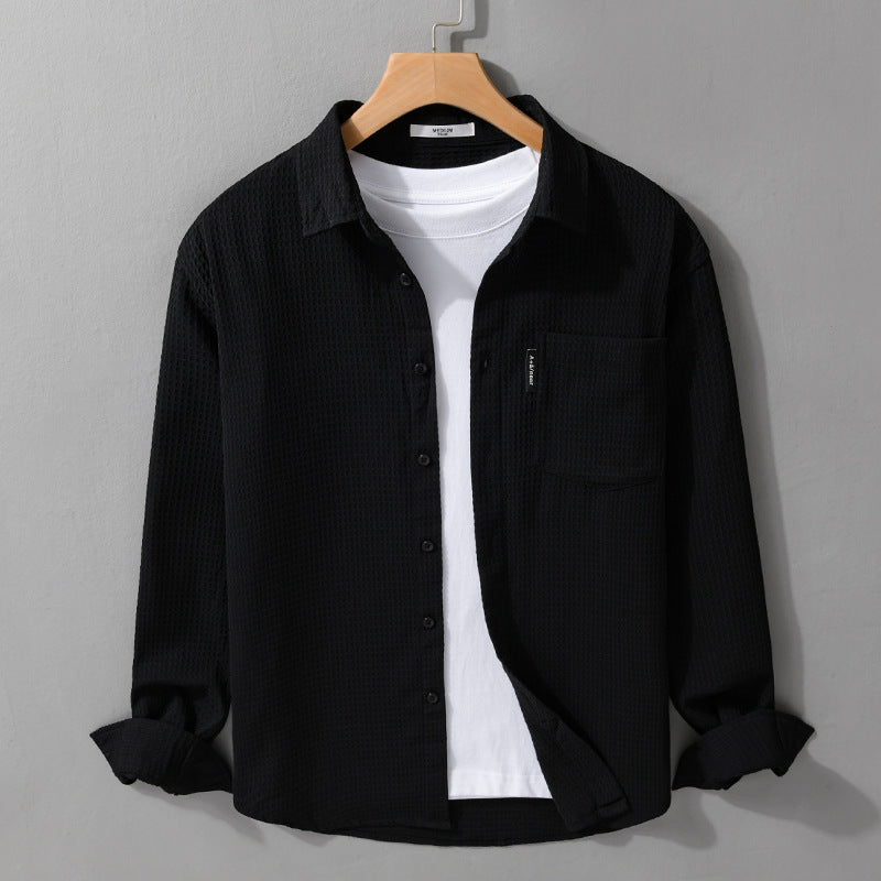 Men's Lightweight Waffle Structure Shirt made of Cotton Blend with Overshirt Cut and Chest Pocket Mune Fashion