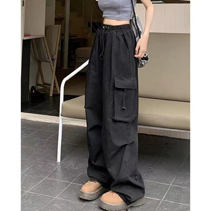 Women's Cargo Pants with High Waist, Elastic Waistband, Large Flap Pockets, and Drawstring Mune Fashion