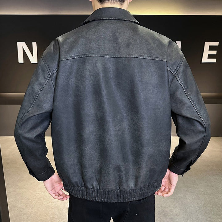 Men's Oversized Velour-Look Transitional Blouson with Shirt Collar, Zipper & Elastic Hem
