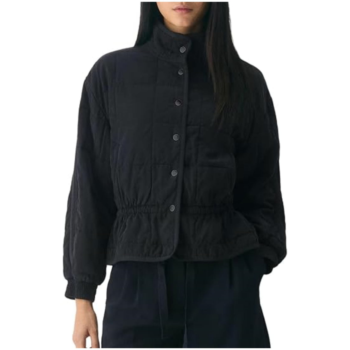 Women's cropped quilted jacket with stand-up collar and drawstring waist Mune Fashion