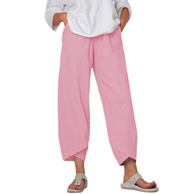 Women's loose linen pants with high waistband, tulip hem, and side pockets Mune Fashion