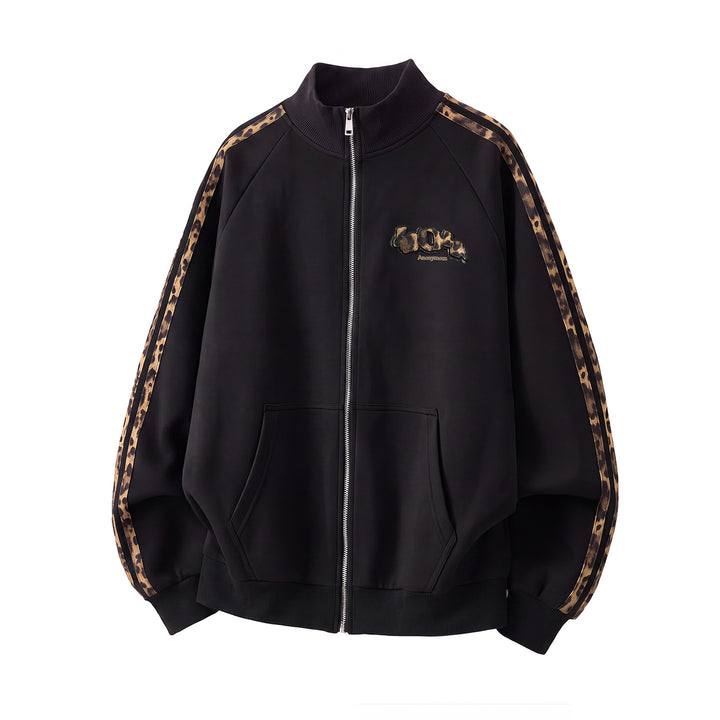 Unisex training jacket with leopard trim and front zipper Mune Fashion