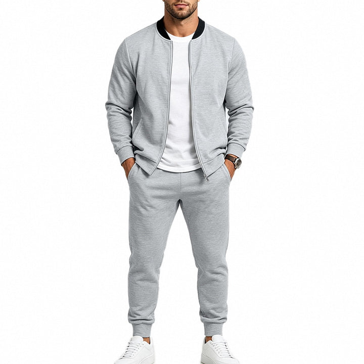 Men's Sportive Leisure Training Set with Bomber Jacket and Tapered Jogging Pants Mune Fashion