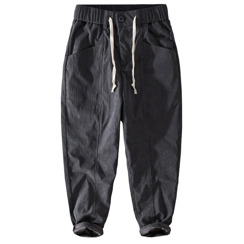 Men's Relaxed Cord Pants with Elastic Drawstring Waistband, Drawstring and Tapered Leg Mune Fashion