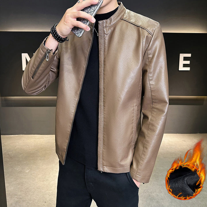 Men's Fashion Faux Leather Jacket with High Collar Mune Fashion