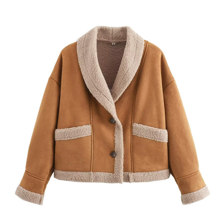 Women's short jacket with teddy lining, shawl collar, and oversized cut Mune Fashion