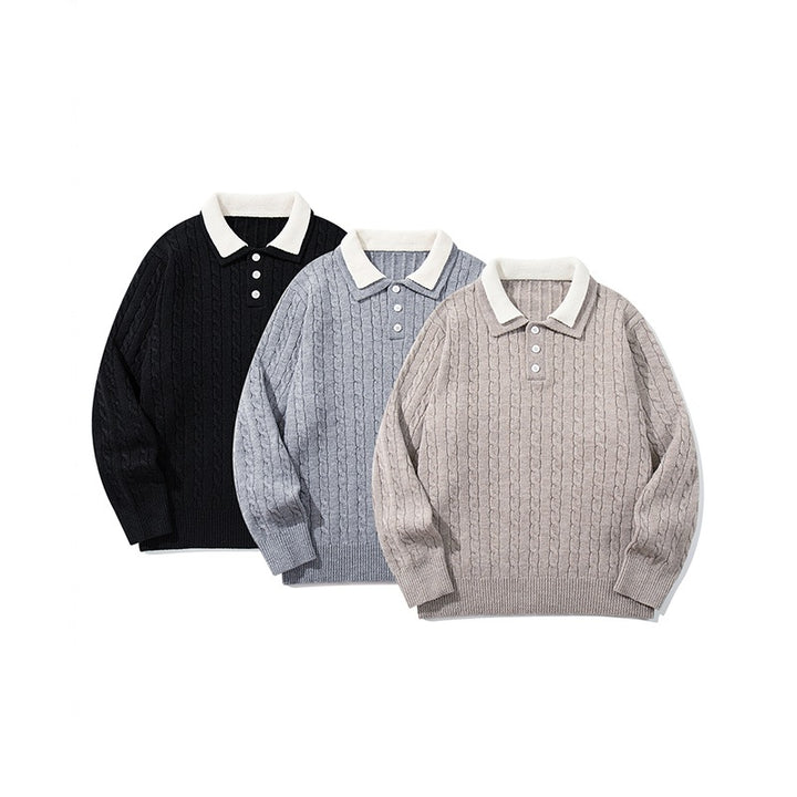 Unisex Polo knit sweater with cable knit and contrast collar Mune Fashion