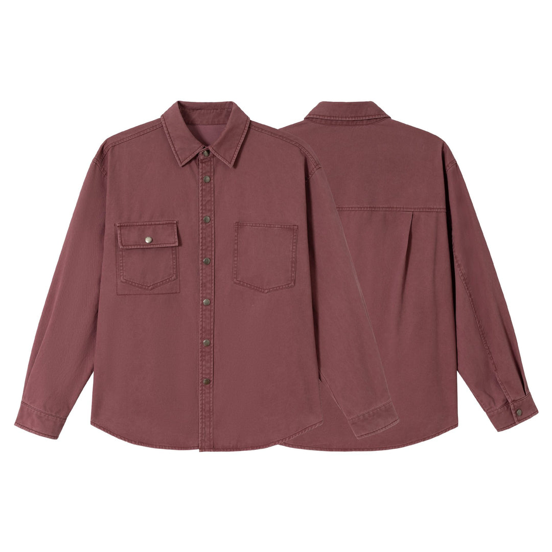 Ladies Oversize Shirt Jacket in Shacket Style made of washed cotton twill with snap button closure Mune Fashion