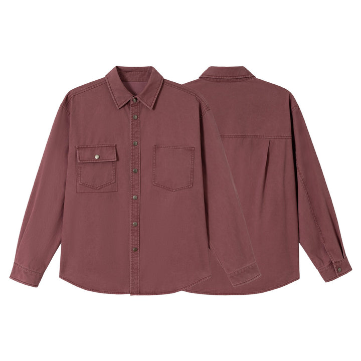 Ladies Oversize Shirt Jacket in Shacket Style made of washed cotton twill with snap button closure Mune Fashion