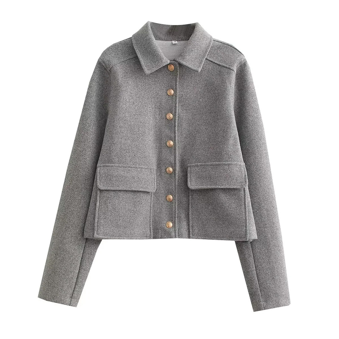 Women's short wool blend overshirt with flap pockets and decorative button placket Mune Fashion