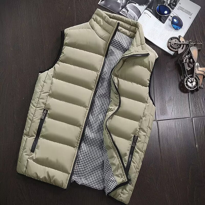 Men's Lightweight Quilted Vest with Stand-Up Collar and Checked Lining Mune Fashion