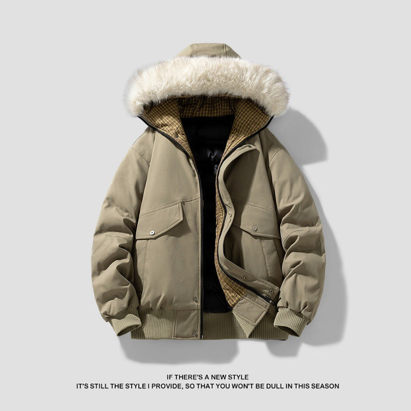 Men's short parka with padded lining, detachable hood, and patch pockets Mune Fashion