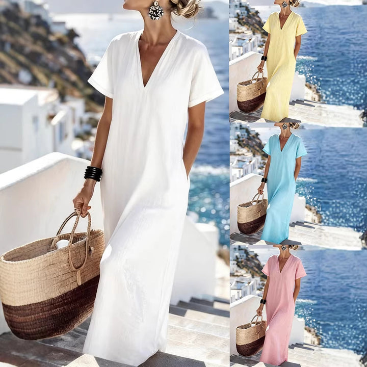 Women's maxi dress with a casual cut and side pockets Mune Fashion