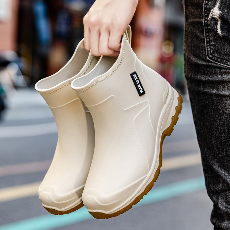 Men's Slip-On Ankle Rubber Boots with Shock-Absorbing Lightweight Sole and Grippy Profile Sole Mune Fashion