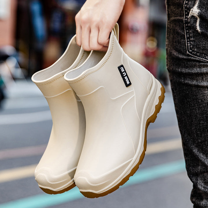 Men's Slip-On Ankle Rubber Boots with Shock-Absorbing Lightweight Sole and Grippy Profile Sole Mune Fashion