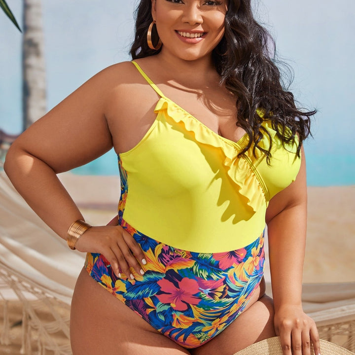 Women High-cut One-piece Swimsuit with Ruffle Details and Floral Patterns Mune Fashion