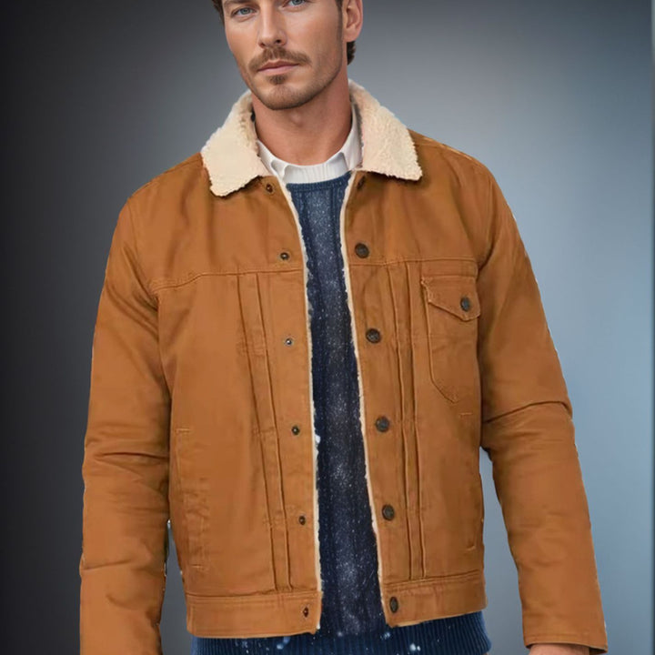 Men's Sherpa-lined trucker jacket with faux fur collar Mune Fashion