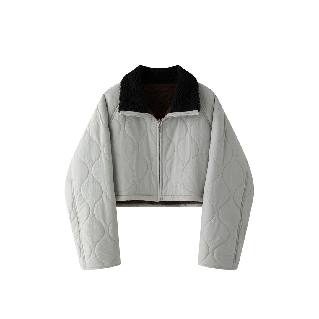 Women's Short Cut Quilted Bomber Jacket with Teddy Lining Mune Fashion