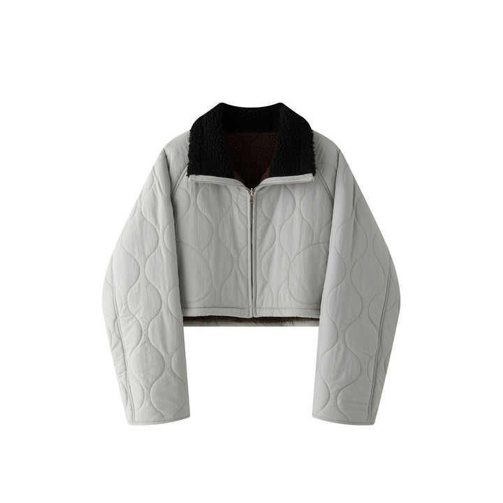 Women's Short Cut Quilted Bomber Jacket with Teddy Lining Mune Fashion