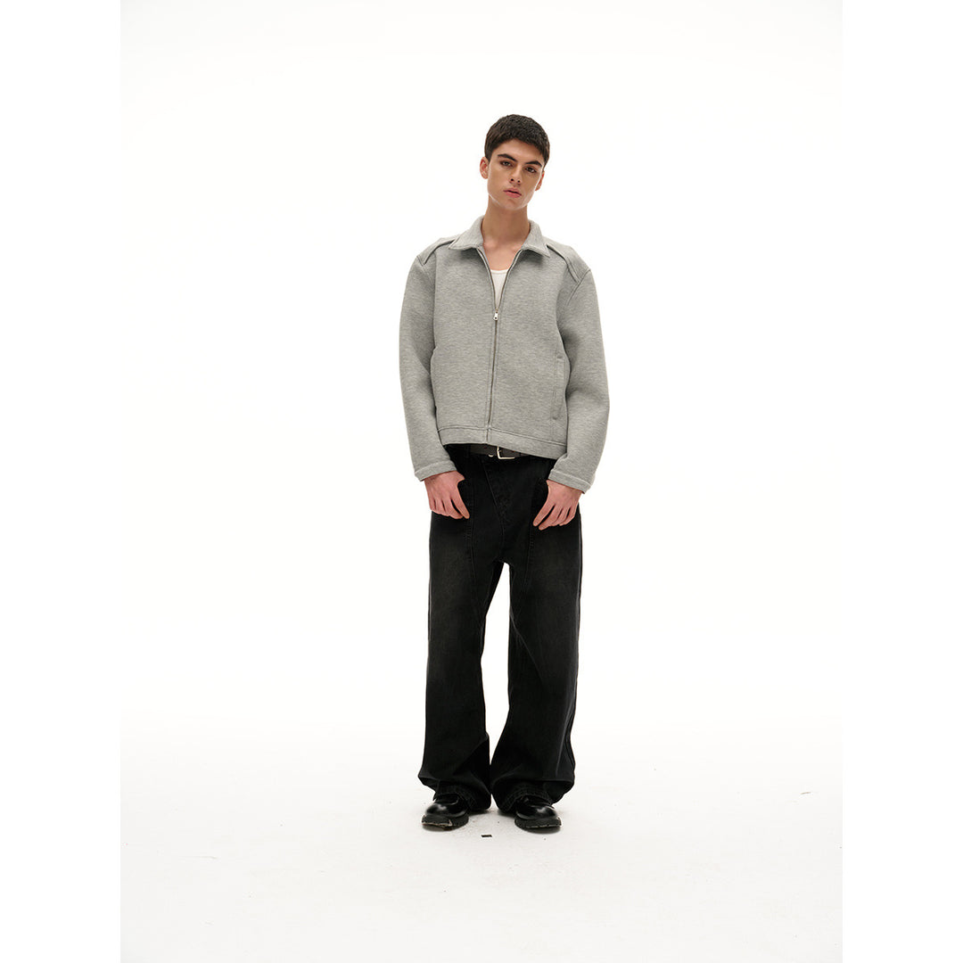 Women Lightweight Boxy Sweat Jacket with Shirt Collar, Full Zip and Concealed Side Pockets Mune Fashion