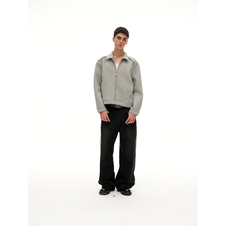 Women Lightweight Boxy Sweat Jacket with Shirt Collar, Full Zip and Concealed Side Pockets Mune Fashion