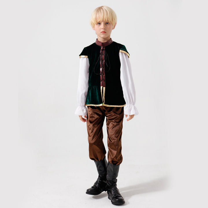 Unisex medieval children's costume set with velvet vest, gathered baggy pants and Renaissance details Mune Fashion