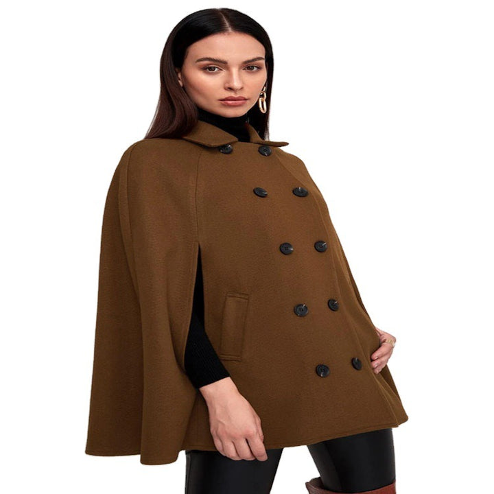 Women's Short Cape Coat in Boxy Tailoring with Hidden Sleeve Slits and Notch Collar Mune Fashion