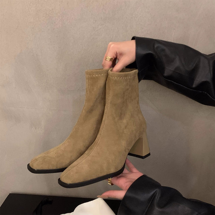 Femme Stylish Suede Ankle Boots with Block Heels Mune