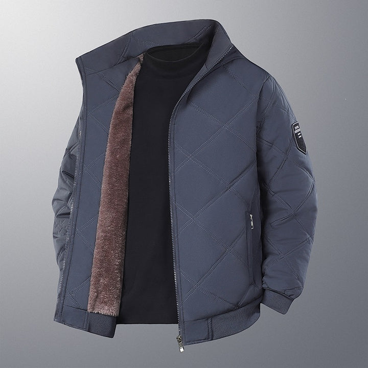 Men's quilted bomber jacket with teddy fur lining, stand-up collar & zipper Mune Fashion