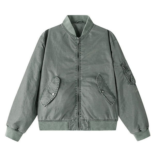 Men's  vintage-washed relaxed bomber jacket with slanted snap-flap pockets and reinforced rib hem Mune Fashion
