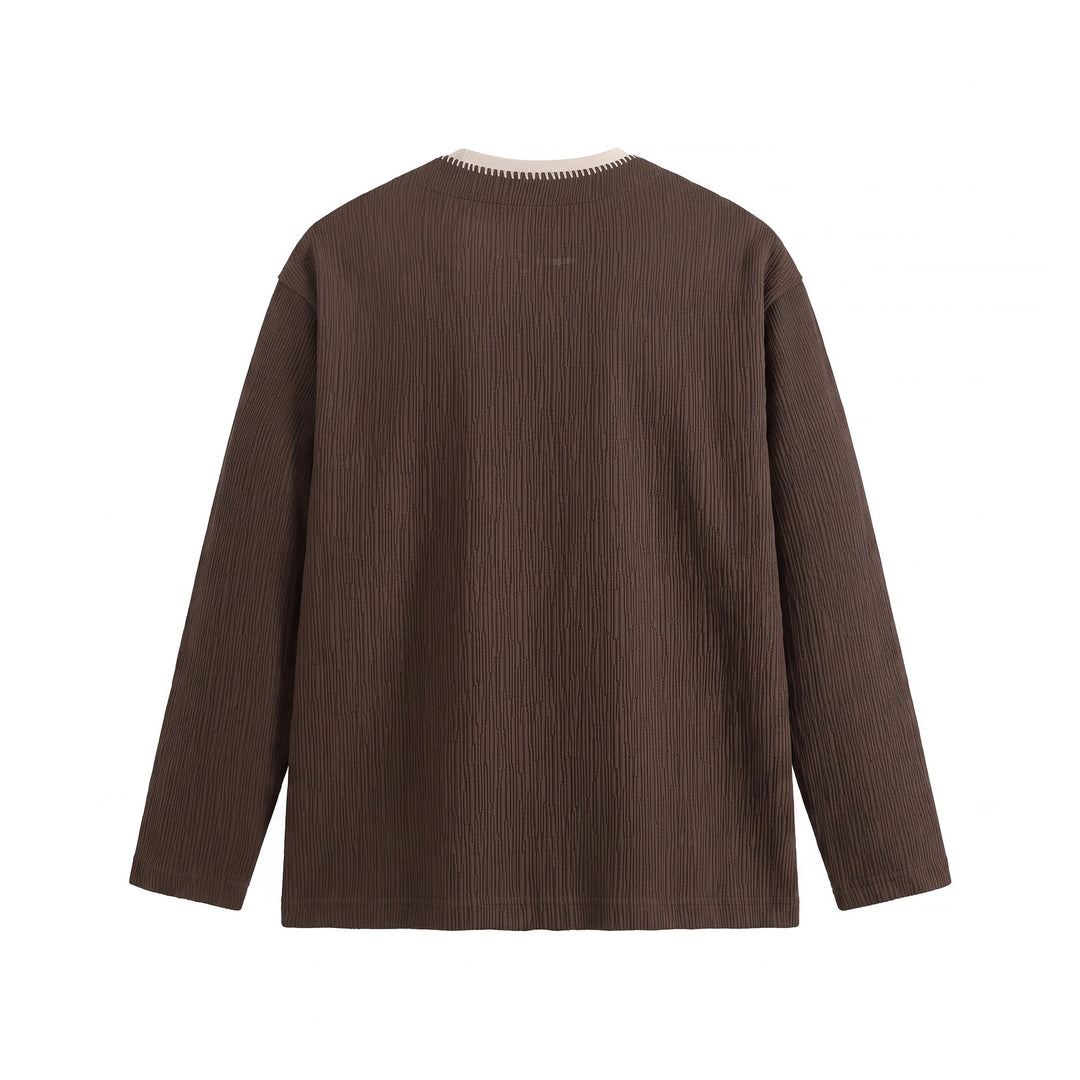 Men's Textured Sweatshirt Pullover with Layered Collar and Decorative Decorative Seam Mune Fashion