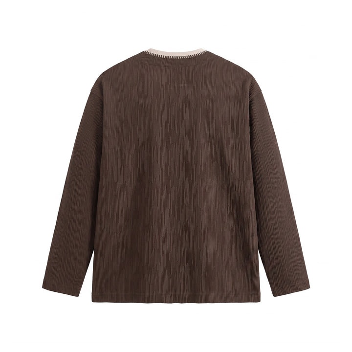 Men's Textured Sweatshirt Pullover with Layered Collar and Decorative Decorative Seam Mune Fashion